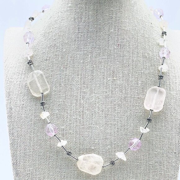 Clear Beaded Necklace Pastel Pink Irregular Bead Style - Picture 1 of 7